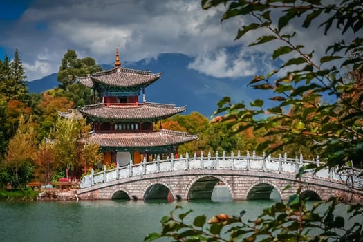 The famous Black Dragon Pool and pagoda in Yunnan province, China