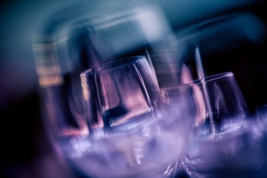 Wine glasses on the table before wedding dinner