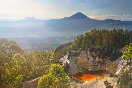 Crater lakes of stunning Wawo muda volcano in Flores in Indonesia