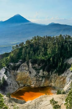 Crater lakes of stunning Wawo muda volcano in Flores in Indonesia