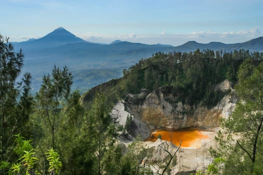 Crater lakes of stunning Wawo muda volcano in Flores in Indonesia
