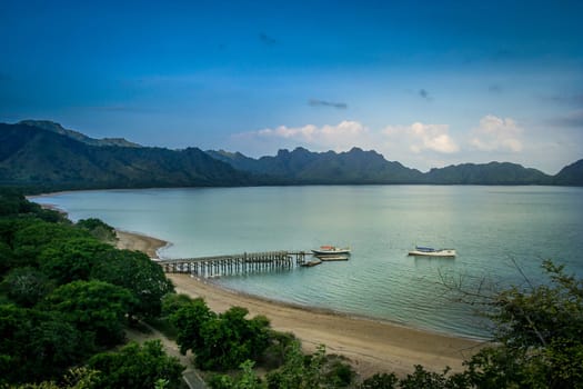 Landing pier on the beach on the Komodo island, Indonesia