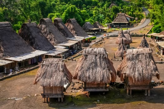 Traditional huts in the Indonesian village Bena on Flores island, Indonesia