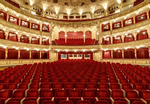 PRAGUE, CZECH REPUBLIC - DECEMBER 21, 2016: The State Opera, Prague - Empty auditorium before reconstruction