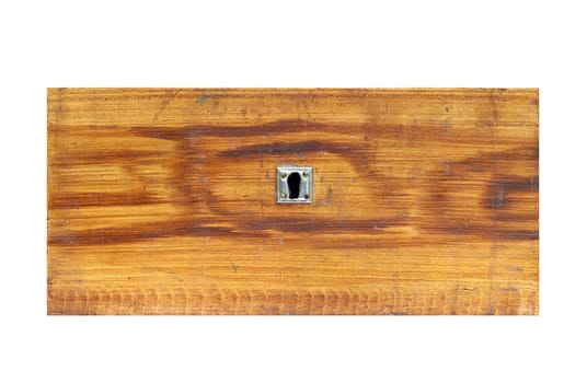 Detail of the old wooden drawer on white background - front view