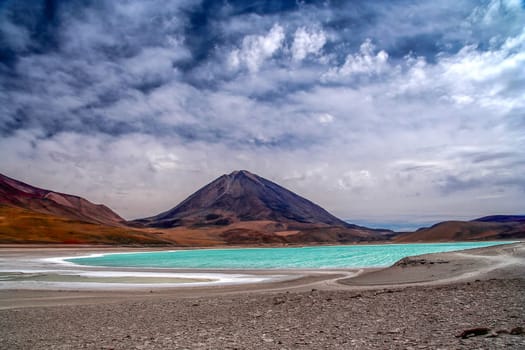 Green lagoon called Laguna Verde in Altiplano mountains, southern Bolivia