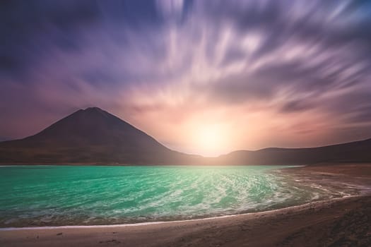 Green lagoon called Laguna Verde in Altiplano mountains, southern Bolivia