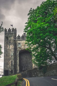Road leading to the Bunratty castle on a cloudy day, county Clare, Ireland