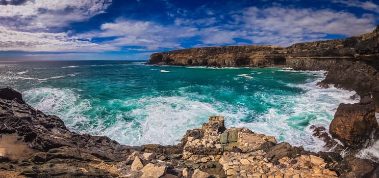Rocky coast in Ajuy, Parque Rural de Betancuria in Fuerteventura, Canary Island, Spain