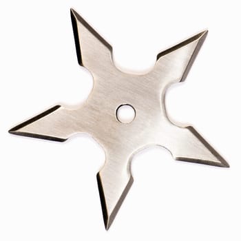 Silver shuriken with star shape isolated on white background.
