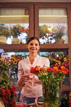 Portrait of a woman at flower shop