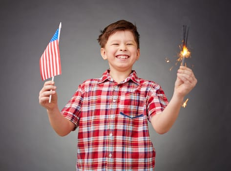Little boy celebrating Independence Day of the USA