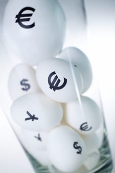 Close-up of a glass with different eggs