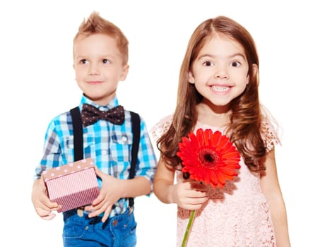 Funny little kids looking at camera and smiling