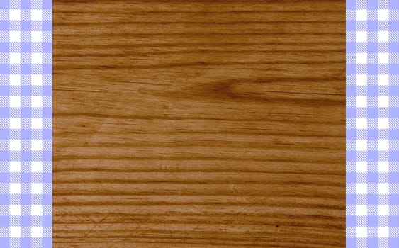 Wooden background with violet white tablecloth
