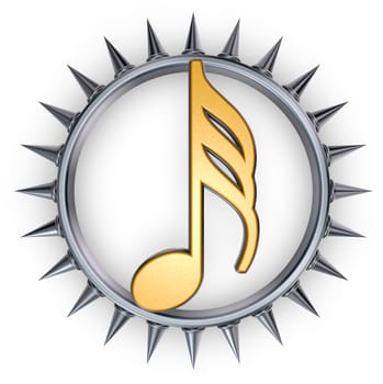 music note in metal ring with spikes - 3d rendering