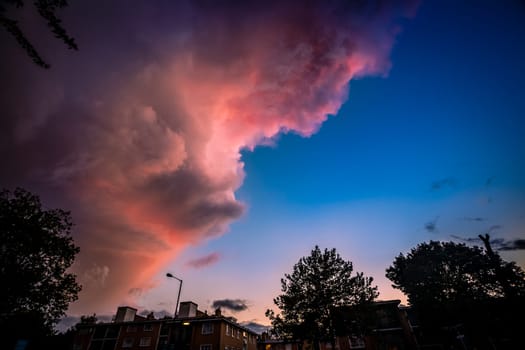 Horizontal picture of a dramatic purple sky at dusk
