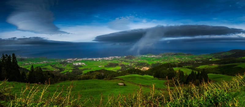 Beautiful green rolling hills on the Sao Miguel countryside, Azores archipelago, Portugal