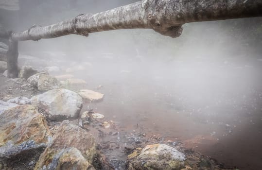 Bubbling water of the hot springs in Caldeira Velha,  Sao Miguel Island, Azores, Portugal