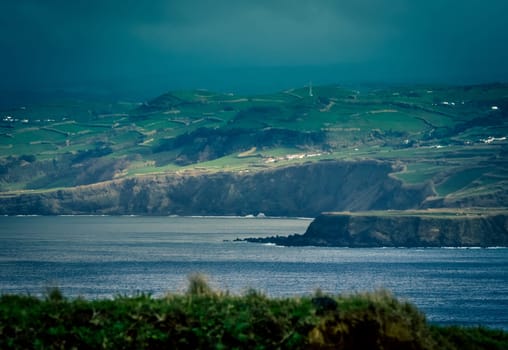 Cliffs of the stunningly beautiful coastline of Sao Miguel Island in the Azores, Portugal