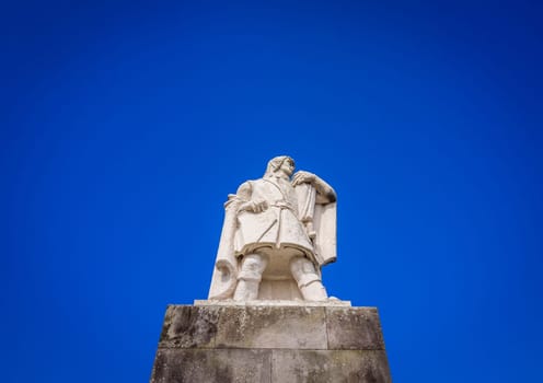 Goncalo Velho Cabral monument on the main square of Ponta Delgada (Praca Goncalo Velho Cabral), Sao Miguel island, Azores, Portugal.