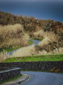 Hilly road on the Sao Miguel Island, Azores, Portugal