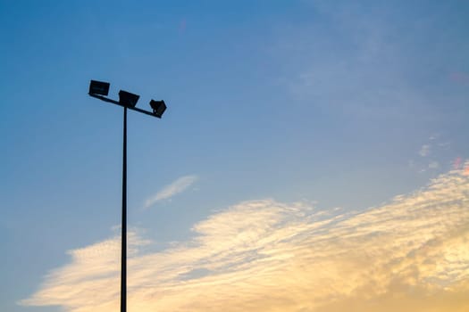 Light Post With Blue Sky Background and multi light on everning