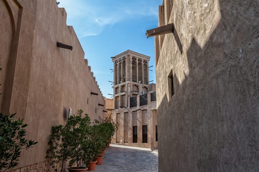 Classical wind tower for cooling in old Dubai, United Arab Emirates