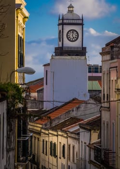 Street in Ponta Delgada leading to the Praca da Republica Azores, Portugal