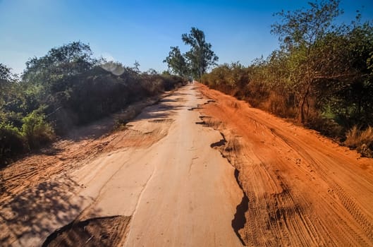 Damaged national road leading to Morondava in Madagascar
