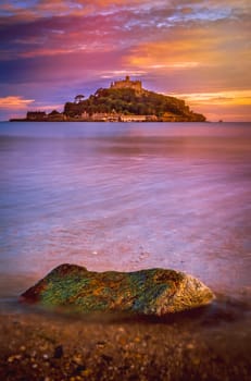 Abbey on top of the hill of St Michaels Mount, Marazion, Cornwall, England