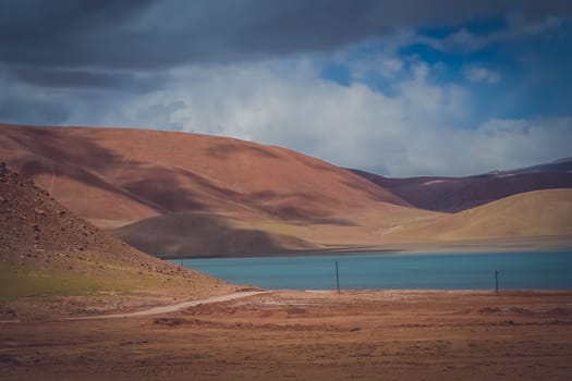Stunning torquise lake in the remote part of Western Tibet
