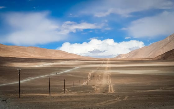 Endless mountain road through the high central Tibetan plateau, Tibet, China