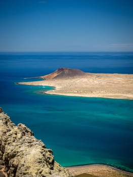 View of the La Graciosa, Allegranza and Montana Clara islands as seen from the Mirador del Rio, Lanzarote, Canary Islands, Spain