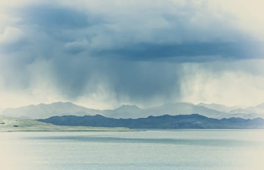 Rare storm and rain falling in the remote area of Western Tibet