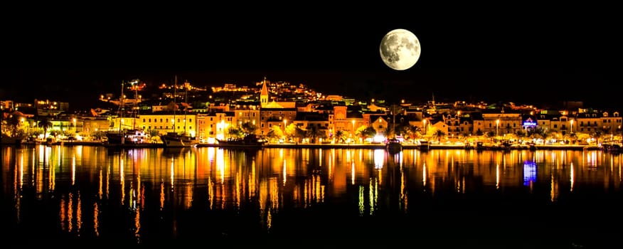 Moon over Makarska by night / Croatia