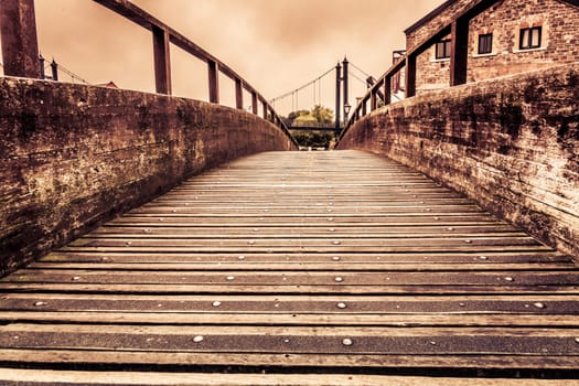 Small pedestrian bridge in the Exeter Quay, Devon, England, UK