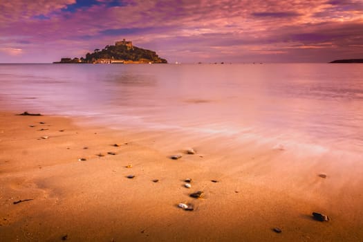 Abbey on top of the hill of St Michaels Mount, Marazion, Cornwall, England
