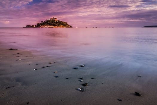 Abbey on top of the hill of St Michaels Mount, Marazion, Cornwall, England