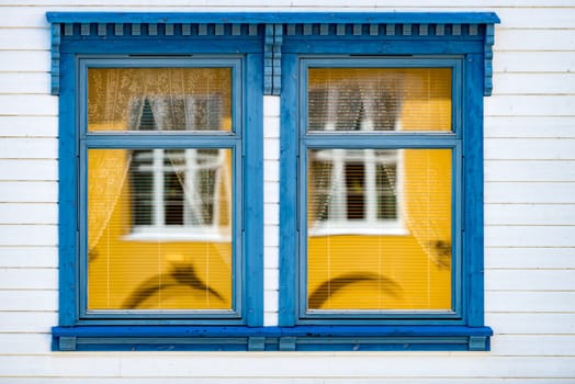 Window details of traditional house in scandinavian style. Norway, Scandinavia, Europe.