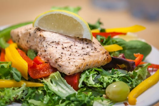 Roast salmon and peppers salad prepared for lunch