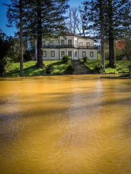 Ferruginous hot water spring pool in Furnas,  Sao Miguel Island, Azores, Portugal