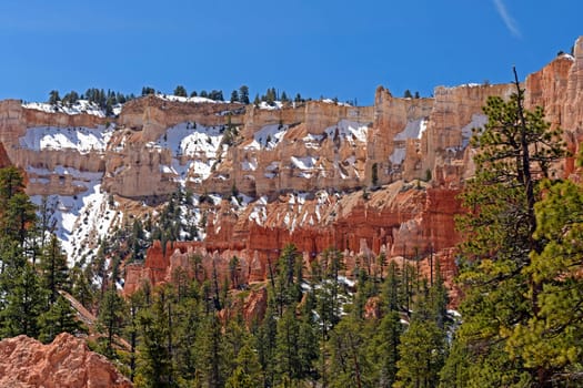 Snow on the Ridge Tops in Bryce Canyon National Park in Utah