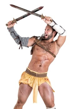 Ancient warrior or Gladiator isolated in a white background
