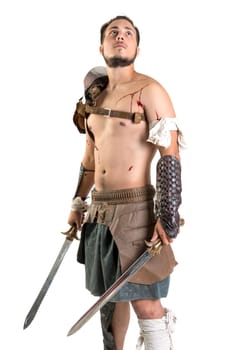 Ancient warrior or Gladiator isolated in a white background