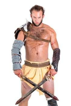 Ancient warrior or Gladiator isolated in a white background