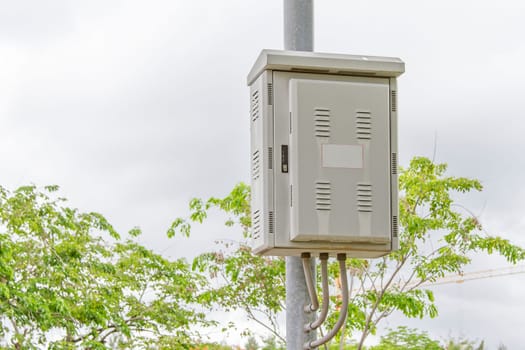 Electric control box and concrete and old and electrical power control box on out