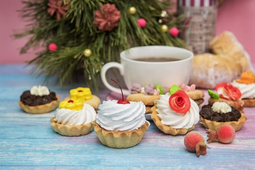 Tasty cookie on a fir-tree background for happy new year holiday