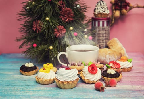 Tasty cookie on a fir-tree background