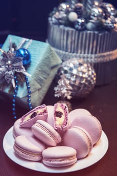 Macaroons cookies on new year background